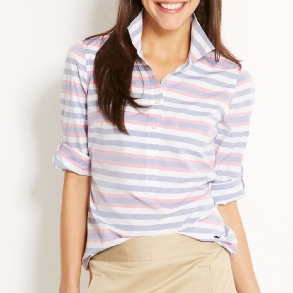 VINEYARD VINES Blue Pink Mearwater Striped Popover